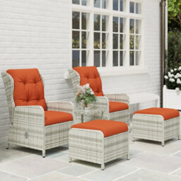 Outsunny Recliner Rattan Garden Furniture W/ Two-Tier Table, Orange - thumbnail 8