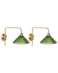 Beliani Set Of 2 Wall Lamps Gold-Plated Iron Base With Ribbed Green Glass Shades, W44 X D20 X H30Cm - thumbnail 2