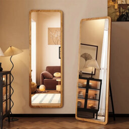 Full Length Free Standing Mirror 160X40Cm Natural Wood Frame With Stand - thumbnail 3
