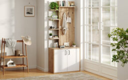 Btm Coat Rack With Shoe Rack, 5 Shelves  And  4 Hooks, 3In1 Hall Tree, 75X33X180Cm, White  And  Wood - thumbnail 8