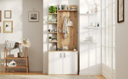 Btm Coat Rack With Shoe Rack, 5 Shelves  And  4 Hooks, 3In1 Hall Tree, 75X33X180Cm, White  And  Wood - thumbnail 7