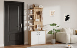 Btm Coat Rack With Shoe Rack, 5 Shelves  And  4 Hooks, 3In1 Hall Tree, 75X33X180Cm, White  And  Wood - thumbnail 6