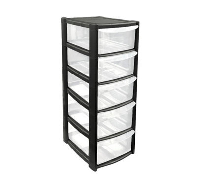 5 Drawer Plastic Storage Tower Trolley Durable Office, School And Home Desk Organizer Space Saving Unit
