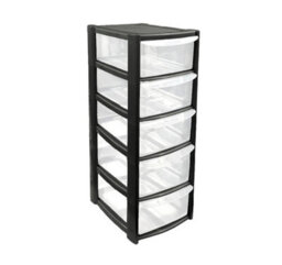 5 Drawer Plastic Storage Tower Trolley Durable Office, School And Home Desk Organizer Space Saving Unit