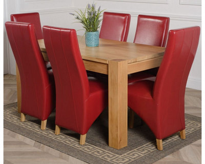 That's Furniture Kuba 150 X 85 Cm Chunky Medium Oak Dining Table And 6 Chairs Dining Set With Lola Burgundy Leather Chairs - image 1
