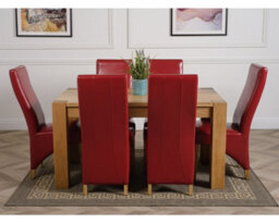That's Furniture Kuba 150 X 85 Cm Chunky Medium Oak Dining Table And 6 Chairs Dining Set With Lola Burgundy Leather Chairs - thumbnail 2