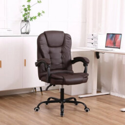 Faux Leather Desk Chair, Height Adjustable Office Chair Brown - thumbnail 3