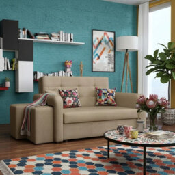 Viva Home Ii Sofa Bed With Two Ottomans For Living Room Chipboard Metal Legs Sleeping Function 158 Cm Beige Left - thumbnail 2
