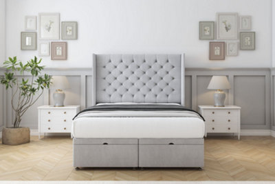 "Sloomy Dior Silver Naples Ottoman Bed Base With 54"" Wingback Headboard 5' King" - image 1