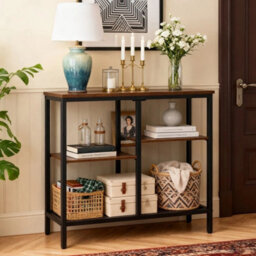 Narrow Industrial Console Sofa Table 4-Tier Entryway Hallway Storage Shelf Rack - thumbnail 1