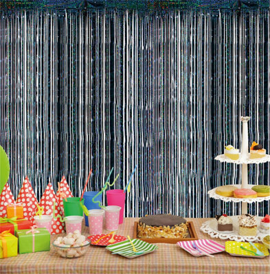 Netagon Cheetah Shimmer Party Event Tinsel Curtain Backdrop 2.5M X 1M - Black - image 1
