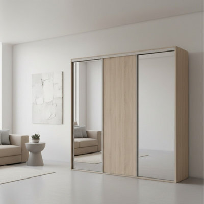 Grande 277 Ii Modern Sliding Door Wardrobe Oak Sonoma Wardrobe With Two Full Length Mirrors - image 1