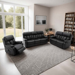 More4Homes Chester Manual Recliner Bonded Leather 1+2+3 Seater Sofa Set (Black) - thumbnail 1