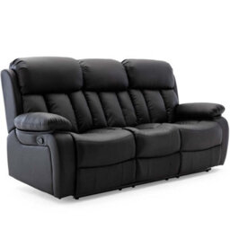 More4Homes Chester Manual Recliner Bonded Leather 1+2+3 Seater Sofa Set (Black) - thumbnail 2