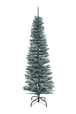 Shatchi 5Ft Artificial Flocked Slim Christmas Pencil Tree Holiday Home Decorations With Pointed Tips And Metal Stand - image 1