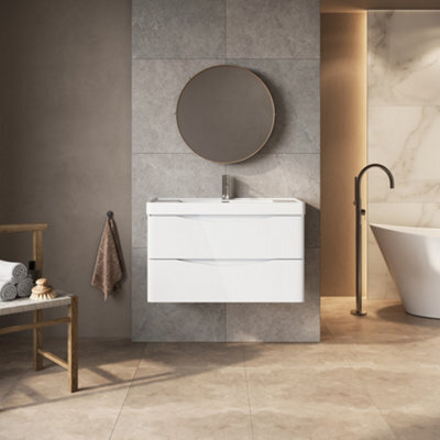 Plum&clay Eden Gloss White Wall Hung Vanity Unit With Ceramic Basin (W)900mm - image 1