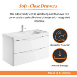 Plum&clay Eden Gloss White Wall Hung Vanity Unit With Ceramic Basin (W)900mm - thumbnail 4