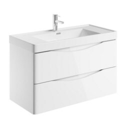 Plum&clay Eden Gloss White Wall Hung Vanity Unit With Ceramic Basin (W)900mm - thumbnail 2