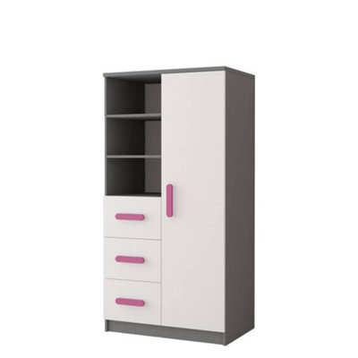 Arte Stylish Grey And White Sideboard H1600mm W800mm D400mm - Pink Handles For Playful Spaces - image 1