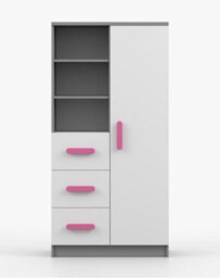 Arte Stylish Grey And White Sideboard H1600mm W800mm D400mm - Pink Handles For Playful Spaces - thumbnail 2