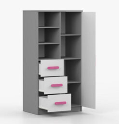 Arte Stylish Grey And White Sideboard H1600mm W800mm D400mm - Pink Handles For Playful Spaces - thumbnail 3