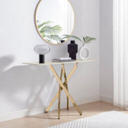 Furniturebox Uk Leonardo Console Table With White Glass Marble Effect Top And Gold Legs - thumbnail 2