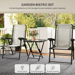 Outsunny 3 Pieces Folding Garden Bistro Set With Cup Holders, Cream White - thumbnail 4