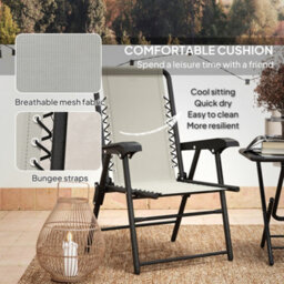 Outsunny 3 Pieces Folding Garden Bistro Set With Cup Holders, Cream White - thumbnail 6
