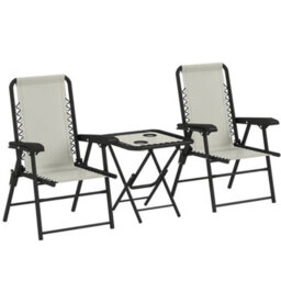 Outsunny 3 Pieces Folding Garden Bistro Set With Cup Holders, Cream White - thumbnail 2