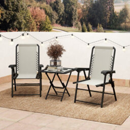 Outsunny 3 Pieces Folding Garden Bistro Set With Cup Holders, Cream White - thumbnail 9