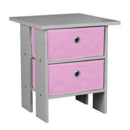 Urbn-Living Urbnliving Height 45Cm 2 Tier Wooden Grey Table 2 Pink Drawer Bedroom Bedside Nightstand Living Room Side Cabinet