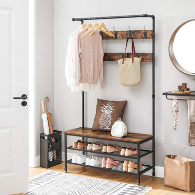 Songmics Coat Rack Stand, Large Hall Tree With Bench And Shoe Storage, 9 Hooks, Shoe Rack, Hanging Rail, Rustic Brown And Black - image 1
