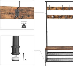 Songmics Coat Rack Stand, Large Hall Tree With Bench And Shoe Storage, 9 Hooks, Shoe Rack, Hanging Rail, Rustic Brown And Black - thumbnail 5