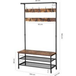 Songmics Coat Rack Stand, Large Hall Tree With Bench And Shoe Storage, 9 Hooks, Shoe Rack, Hanging Rail, Rustic Brown And Black - thumbnail 2