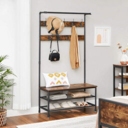 Songmics Coat Rack Stand, Large Hall Tree With Bench And Shoe Storage, 9 Hooks, Shoe Rack, Hanging Rail, Rustic Brown And Black - thumbnail 3