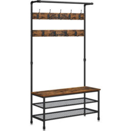 Songmics Coat Rack Stand, Large Hall Tree With Bench And Shoe Storage, 9 Hooks, Shoe Rack, Hanging Rail, Rustic Brown And Black - thumbnail 7