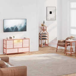Pink Modern Tv Cabinet With 8 Fabric Drawers Led Lights Power Socket Bedroom Storage - thumbnail 3