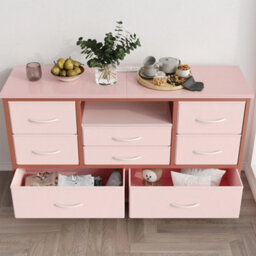 Pink Modern Tv Cabinet With 8 Fabric Drawers Led Lights Power Socket Bedroom Storage - thumbnail 2