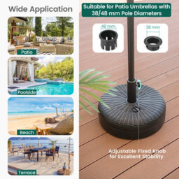 Costway Patio Water/sand Filled Parasol Stand Umbrella Base Holder Fit 38 & 48 mm Pole - thumbnail 5