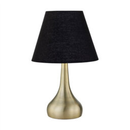 First Choice Lighting Romana - Antique Brass Touch Operated Table Lamp With Black Shade