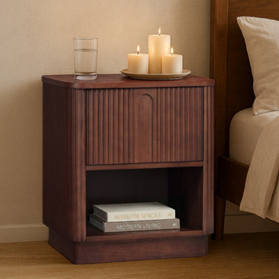 Teamson Home Reeded Bedside Table With Shelf And Push-Open Drawer, Walnut - image 1