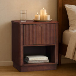 Teamson Home Reeded Bedside Table With Shelf And Push-Open Drawer, Walnut