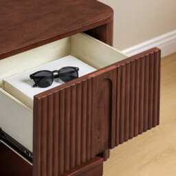 Teamson Home Reeded Bedside Table With Shelf And Push-Open Drawer, Walnut - thumbnail 5