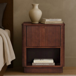 Teamson Home Reeded Bedside Table With Shelf And Push-Open Drawer, Walnut - thumbnail 4