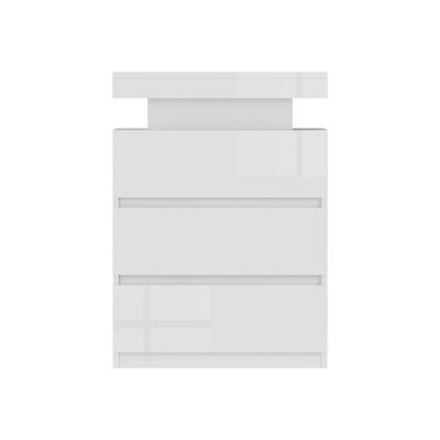 Modern White High Gloss 3 Drawer Cabinet Bedroom Bedside Table With Led Light - image 1