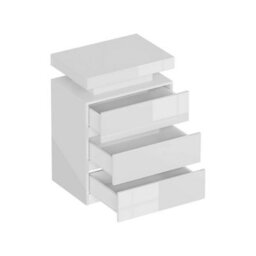 Modern White High Gloss 3 Drawer Cabinet Bedroom Bedside Table With Led Light - thumbnail 3