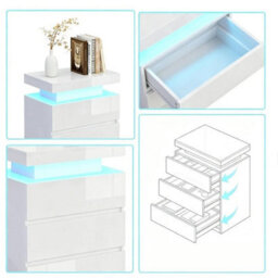 Modern White High Gloss 3 Drawer Cabinet Bedroom Bedside Table With Led Light - thumbnail 4