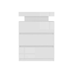 Modern White High Gloss 3 Drawer Cabinet Bedroom Bedside Table With Led Light