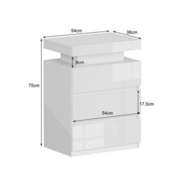 Modern White High Gloss 3 Drawer Cabinet Bedroom Bedside Table With Led Light - thumbnail 2
