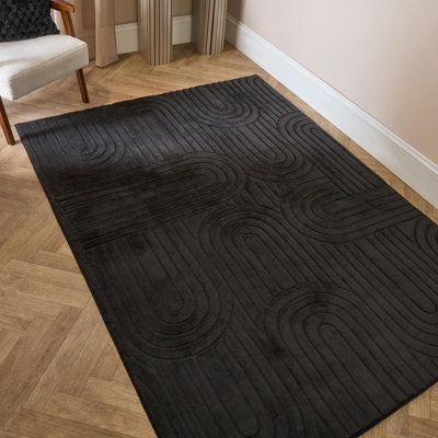 Ohs Tufted Arches Rug Soft Floor Carpet Non Slip Area Mat, Black - 120 X 170Cm - image 1